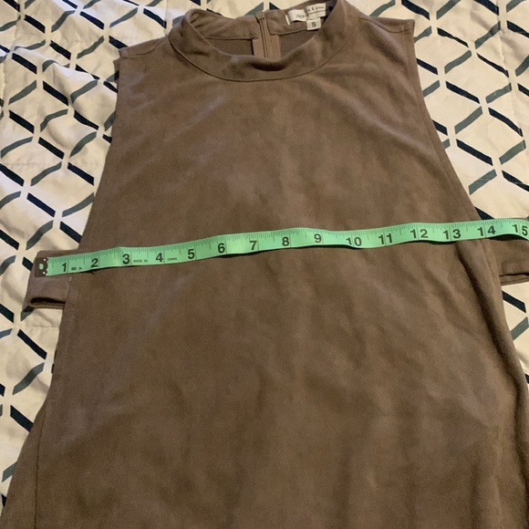 Small faux suede cut out sides peekaboo dress with back zipper, mock turtleneck - Picture 6 of 7